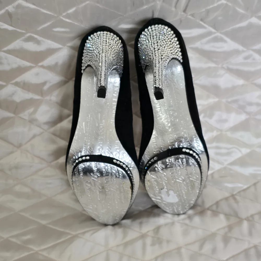 Betsey Johnson Black Suede Rhinestone Platform Pumps - Picture 5 of 6